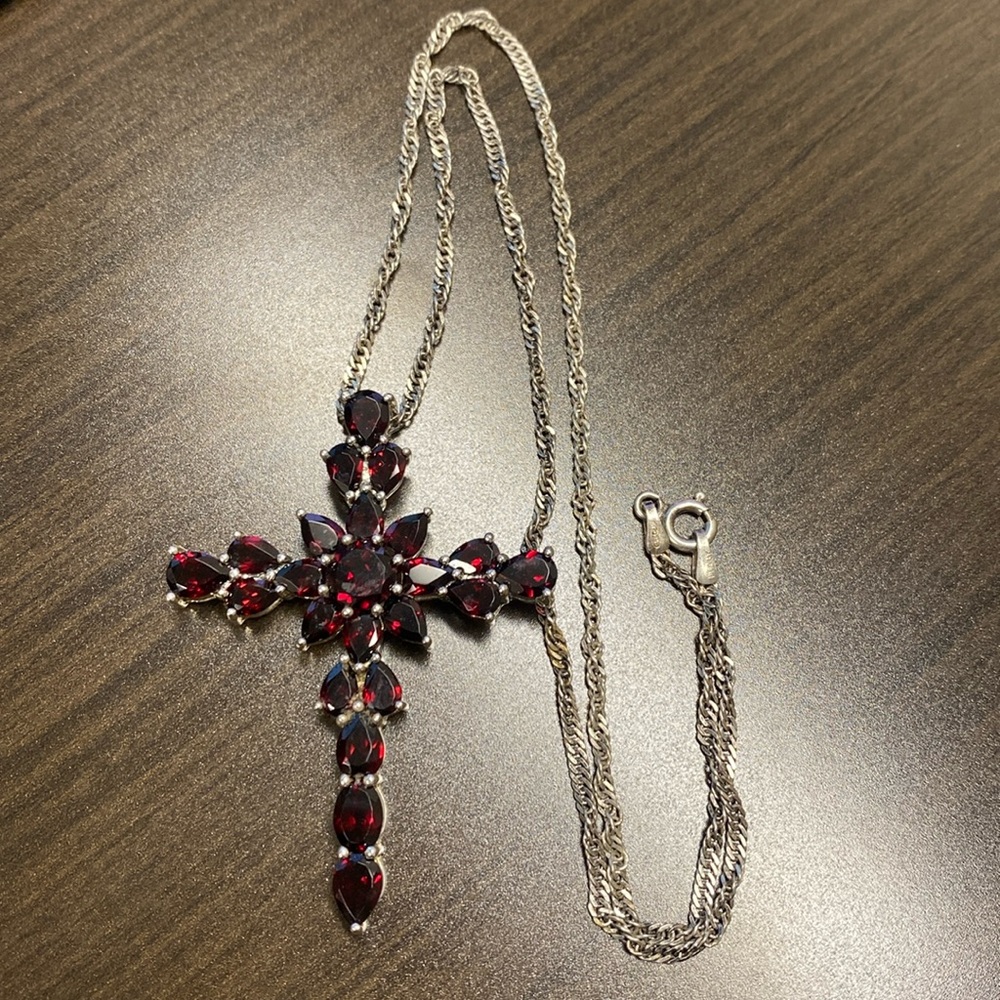 Garnet Cross Necklace